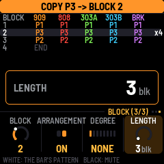 Third SONG page showing arrangement enabled and length three