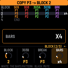 Inserted second block with pattern P3 on all five parts and BARS x4