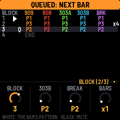 Playing first block and a Q marker at the queued third block