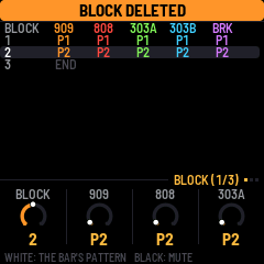 Arrangement after deleting its middle block