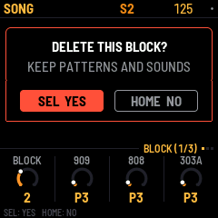 Delete confirmation says KEEP PATTERNS AND SOUNDS