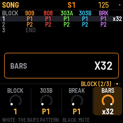 Actual firmware SONG page with BARS x32